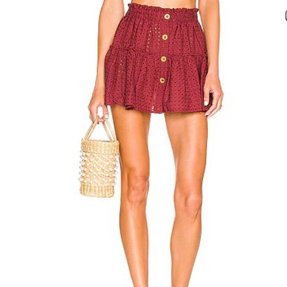 Eberjey NWT Portola Nellie Cotton Eyelet Mini Skirt Brick Red L